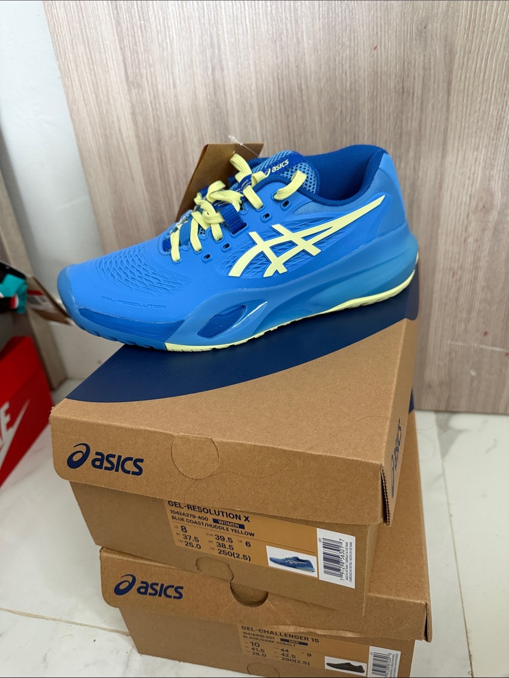 Asics GEL-Resolution X Women's Tennis Shoes in Blue Coast with Huddle Yellow